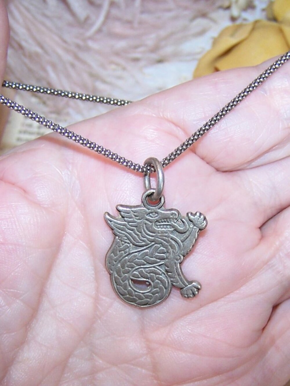Vintage Sterling Silver Dragon Pendant